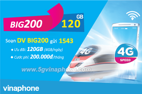 Đăng ký gói BIG200 Vinaphone nhận ngay 120GB data chỉ với 200k/tháng