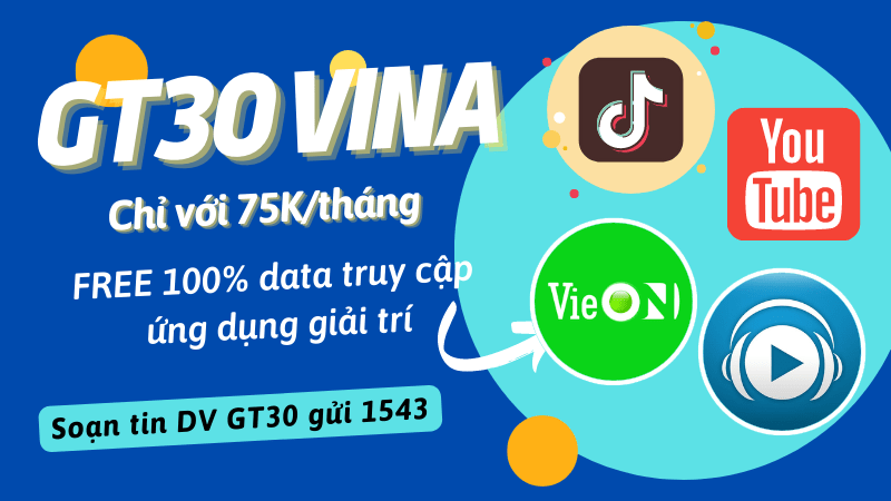 Đăng ký GT30 Vinaphone miễn phí data dùng Tiktok, Youtube, NCT, Vieon